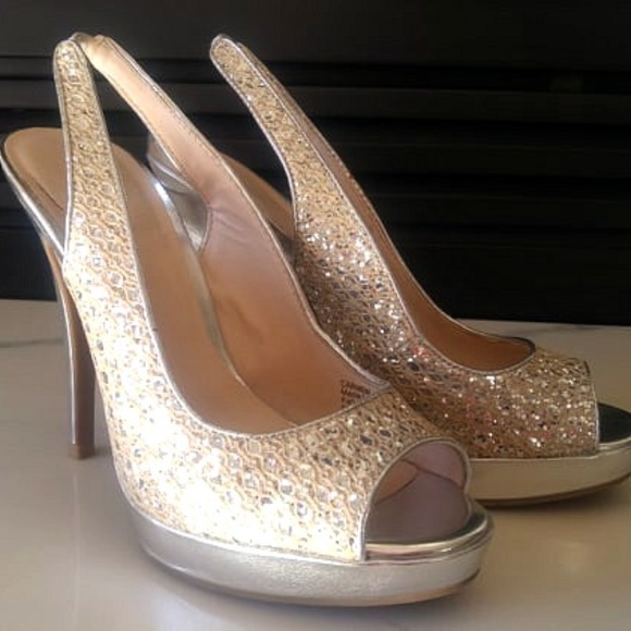 Silver/gold slingback heels - Picture 1 of 3